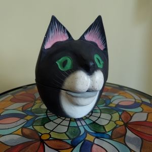 Hand carved wooden cat jewelry box